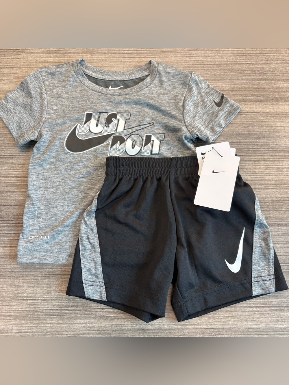 Toddler Boy 2T Nike Dri-Fit Shirt & Short 2 Piece Set Black Gray Just Do It